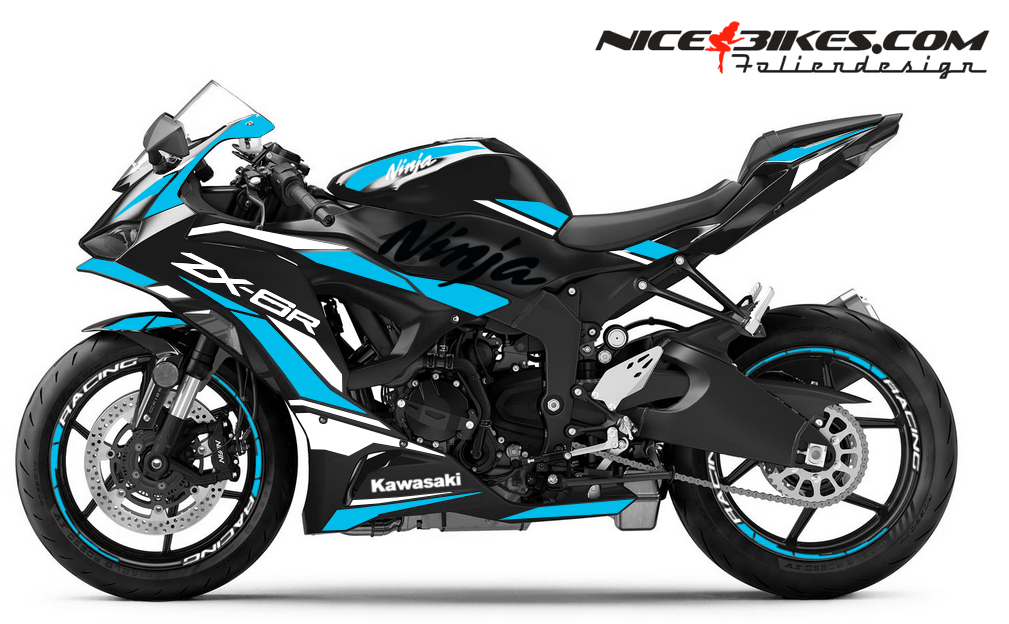 Motorrad Foliendesigns und Dekore - Kawasaki ZX6R Light Blue - K.N6.25.053 Light Blue Kawasaki ZX6R Light Blue
