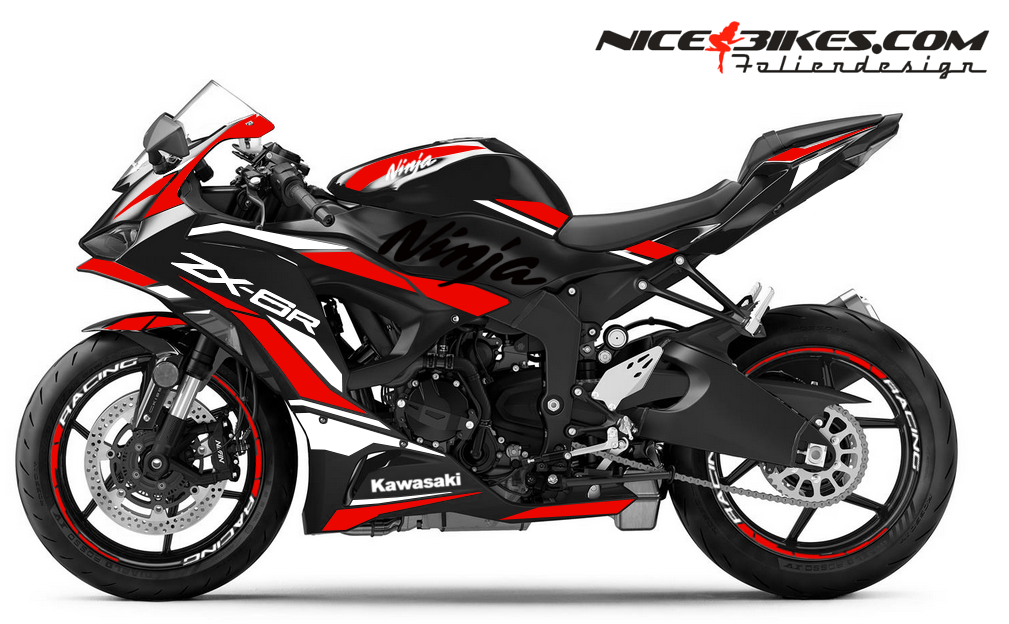 Motorrad Foliendesigns und Dekore - Kawasaki ZX6R Racing Red - K.N6.25.306 Racing Red Kawasaki ZX6R Racing Red