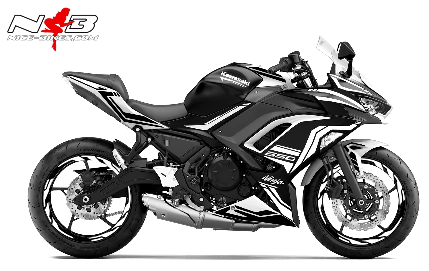 Motorrad Foliendesigns und Dekore - Foliendesign Ninja 650 Racing White - K.N650.W20.010 Racing White Foliendesign Ninja 650 Racing White