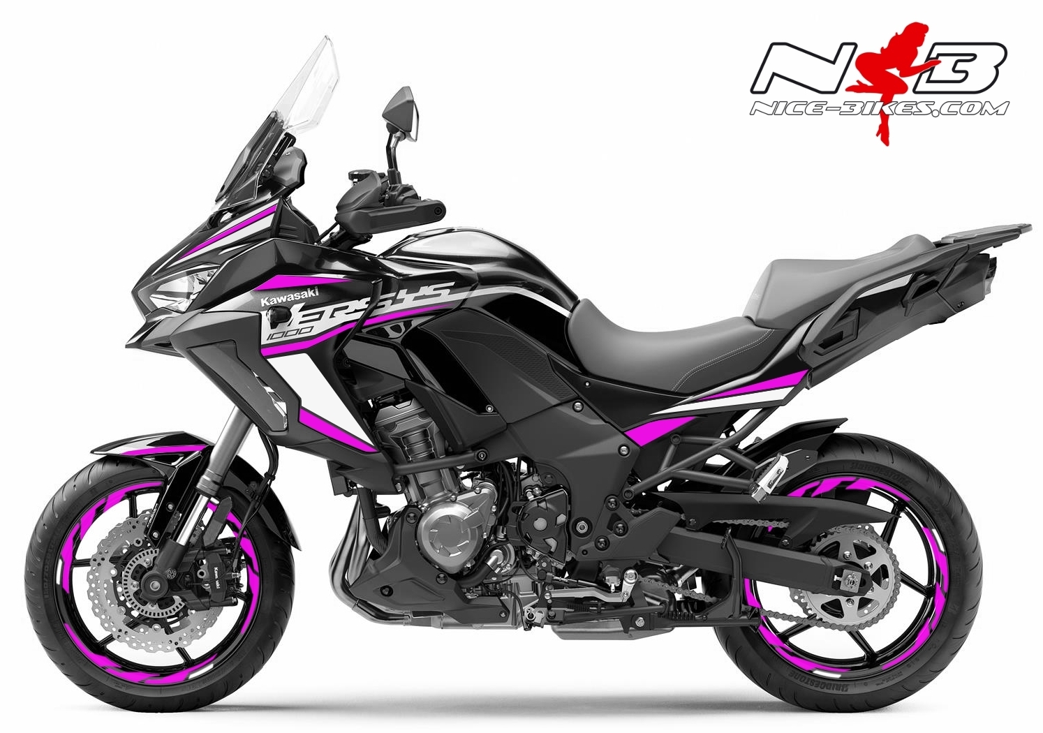 Motorrad Foliendesigns und Dekore - Foliendesign Kawasaki Versys 1000 Bj. 2020 Pretty Pink - K.V1.S20.077 Pretty Pink Foliendesign Kawasaki Versys 1000 Bj. 2020 Pretty Pink