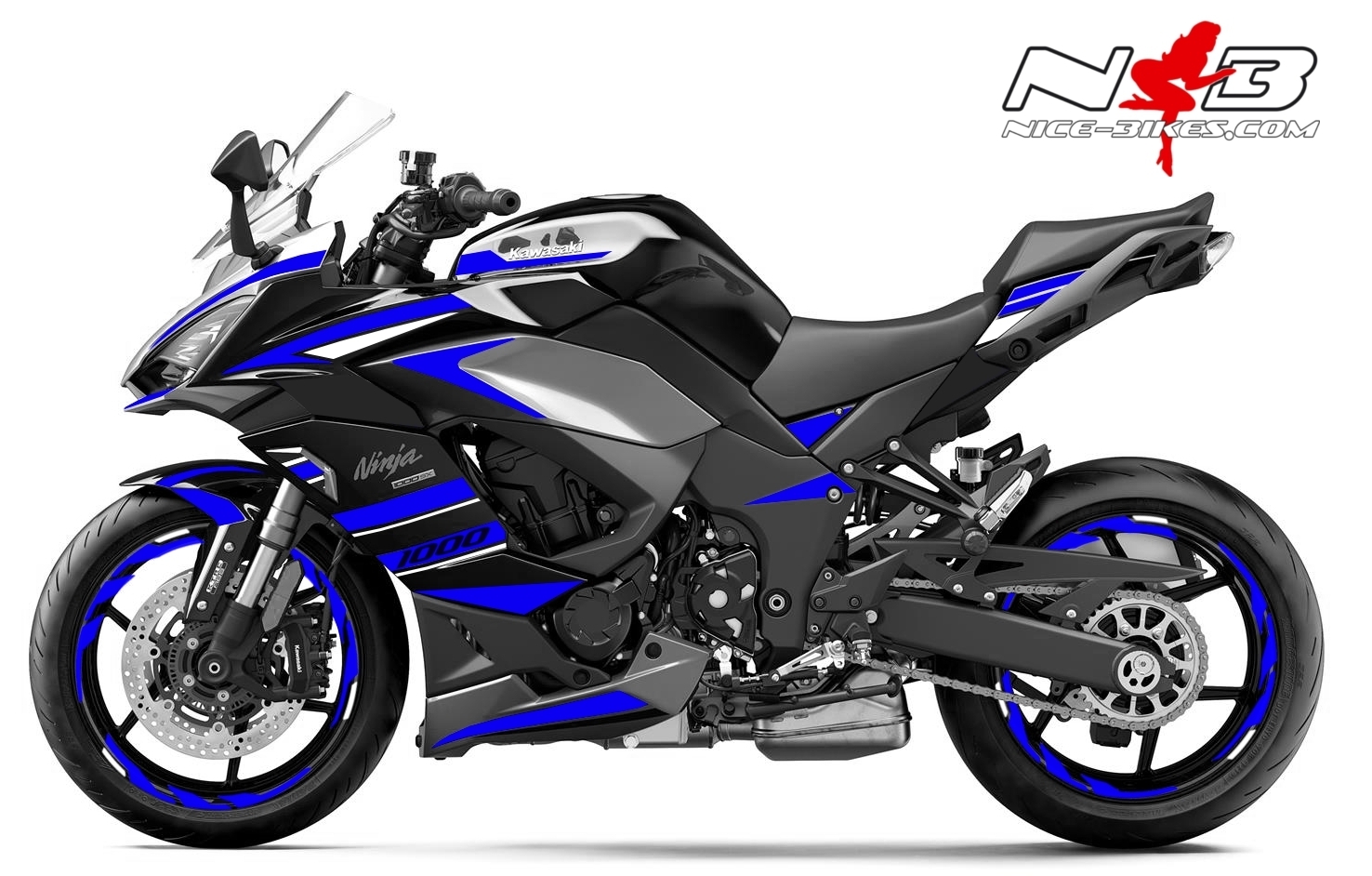 Motorrad Foliendesigns und Dekore - Foliendesign Kawasaki Z1000SX Racing Blue - K.Z1SX.20.057 Racing Blue Foliendesign Kawasaki Z1000SX Racing Blue