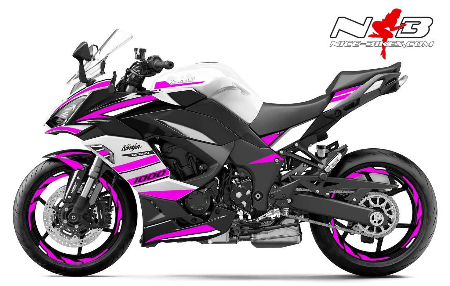Motorrad Foliendesigns und Dekore - Foliendesign Kawasaki Z1000SX Pretty Pink - K.Z1SX.W20.077 Pretty Pink Foliendesign Kawasaki Z1000SX Pretty Pink