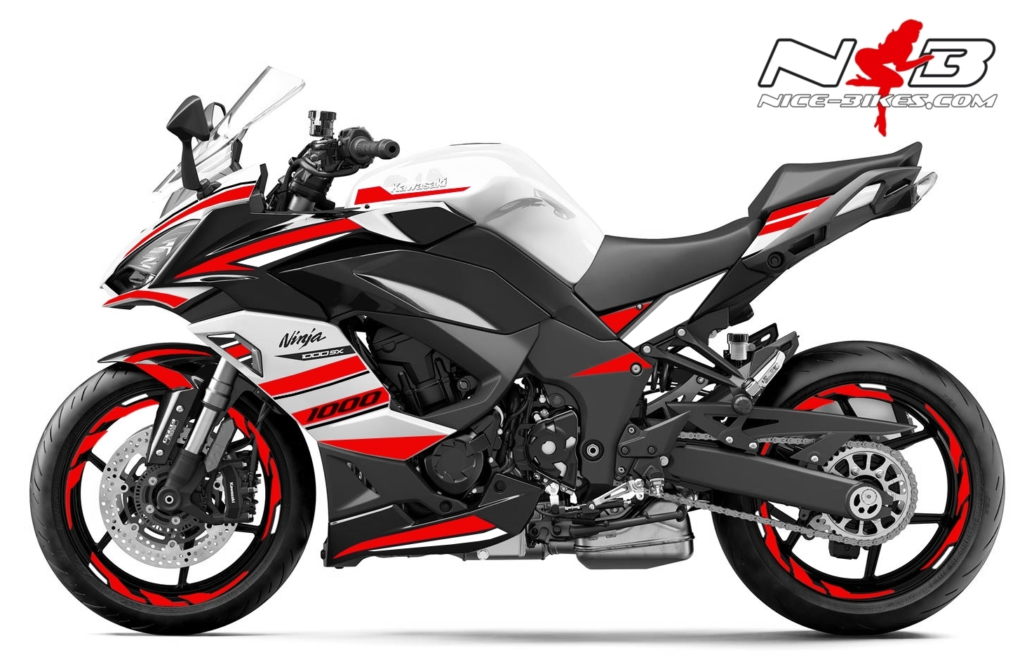 Motorrad Foliendesigns und Dekore - Foliendesign Kawasaki Z1000SX Racing Red - K.Z1SX.W20.306 Racing Red Foliendesign Kawasaki Z1000SX Racing Red