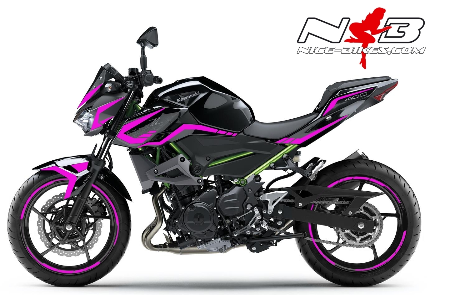 Motorrad Foliendesigns und Dekore - Foliendesign Kawasaki Z400 (B.j. 2021) Pretty Pink - K.Z4.21.077 Pretty Pink Foliendesign Kawasaki Z400 (B.j. 2021) Pretty Pink