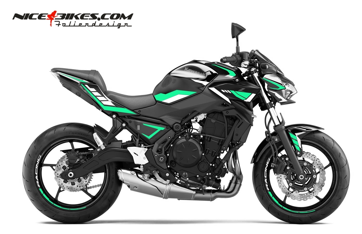 Motorrad Foliendesigns und Dekore - Foliendesign Kawasaki Z650 Miami Blue - K.Z650.23.501 Miami Blue Foliendesign Kawasaki Z650 Miami Blue