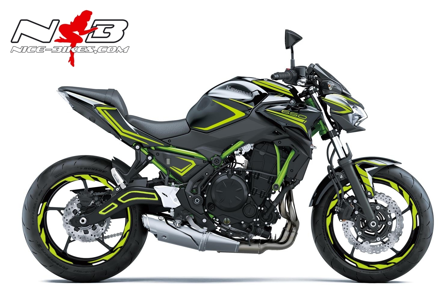 Motorrad Foliendesigns und Dekore - Foliendesign Kawasaki Z650 Bj. 2020 Lime Green - K.Z650.S20.064 Limegreen Foliendesign Kawasaki Z650 Bj. 2020 Lime Green