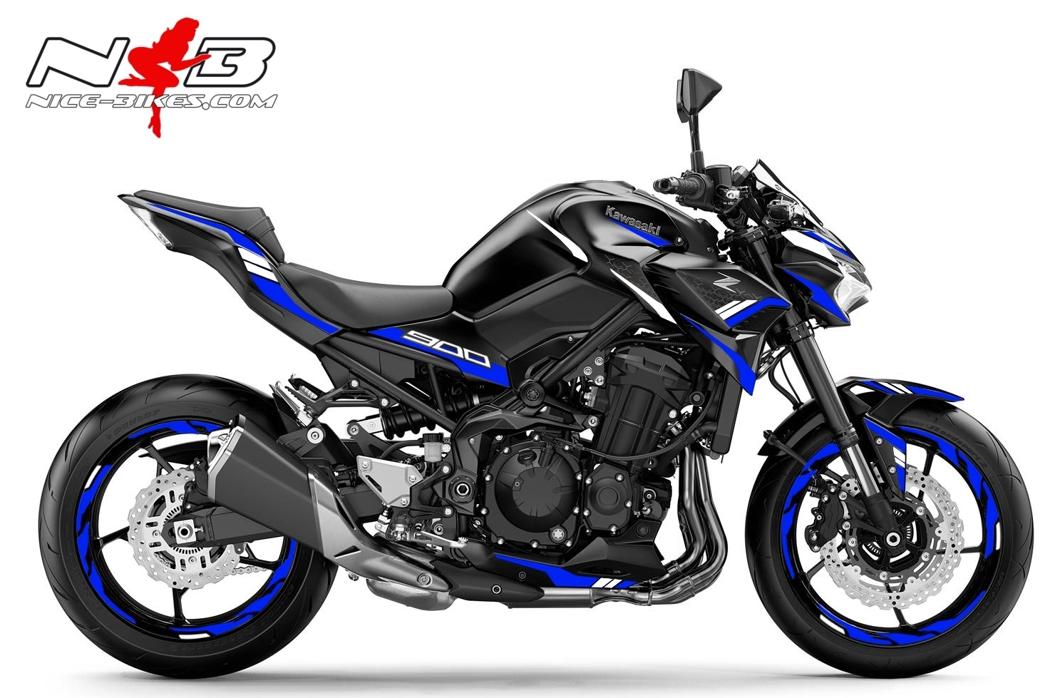 Motorrad Foliendesigns und Dekore - Foliendesign Kawasaki Z900 Bj. 2020 Racing Blue - K.Z9.20.057w Racing Blue Foliendesign Kawasaki Z900 Bj. 2020 Racing Blue