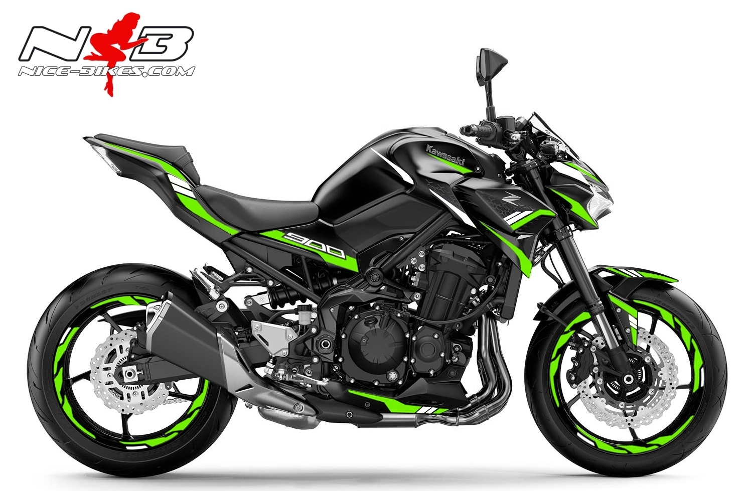 Motorrad Foliendesigns und Dekore - Foliendesign Kawasaki Z900 Bj. 2020 Lime Green - K.Z9.20.064w Limegreen Foliendesign Kawasaki Z900 Bj. 2020 Lime Green