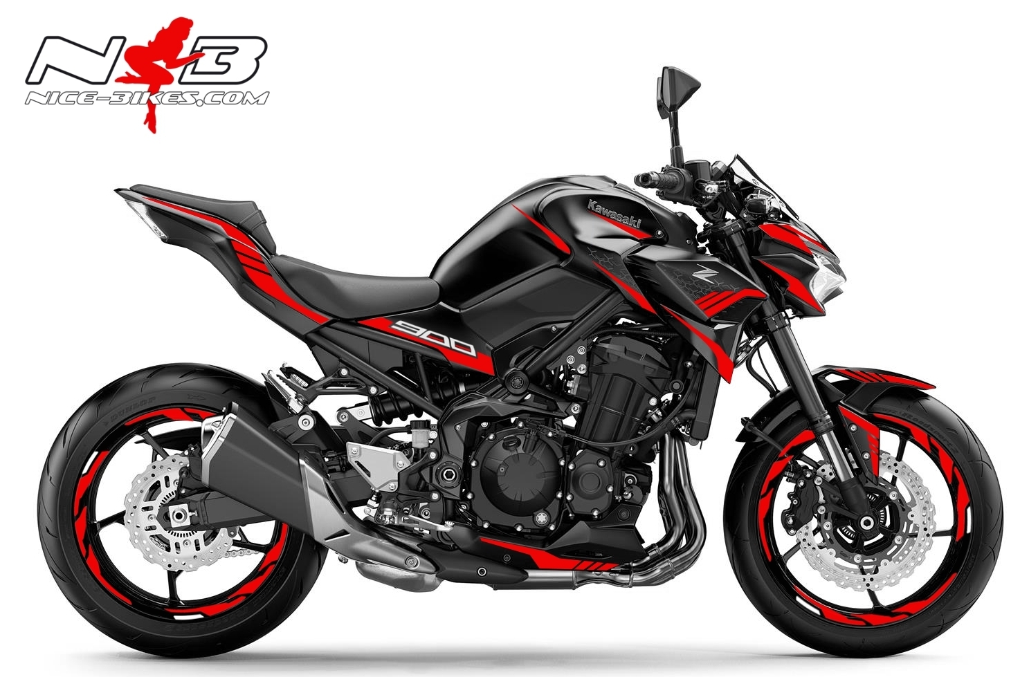 Motorrad Foliendesigns und Dekore - Foliendesign Kawasaki Z900 Bj. 2020 Racing Red - K.Z9.20.306 Racing Red Foliendesign Kawasaki Z900 Bj. 2020 Racing Red