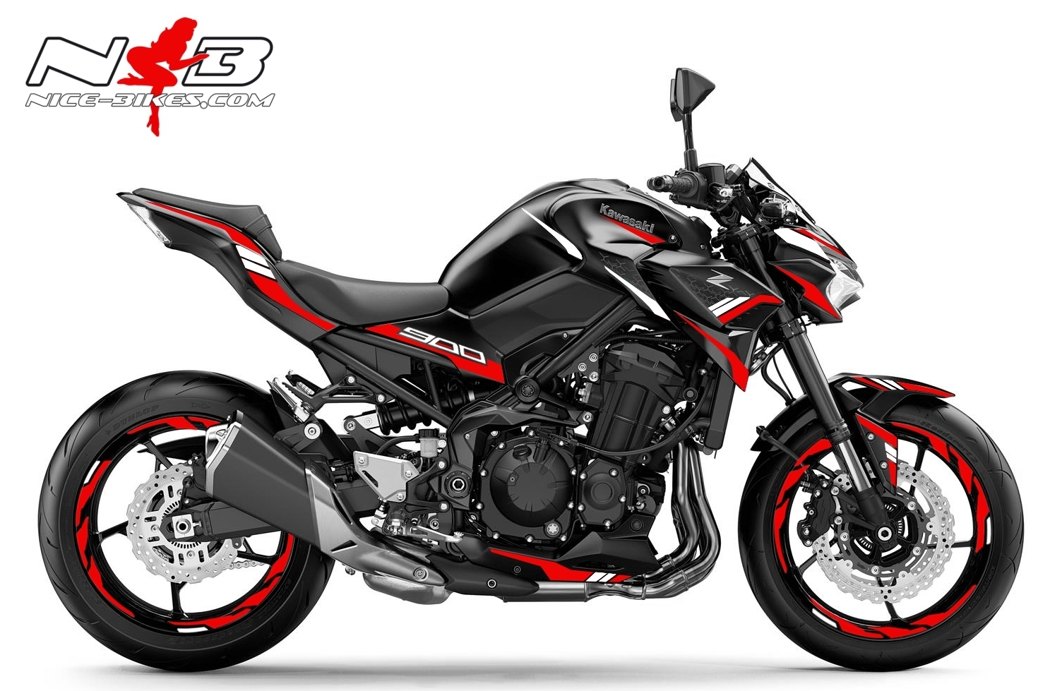 Motorrad Foliendesigns und Dekore - Foliendesign Kawasaki Z900 Bj. 2020 Racing Red - K.Z9.20.306w Racing Red Foliendesign Kawasaki Z900 Bj. 2020 Racing Red