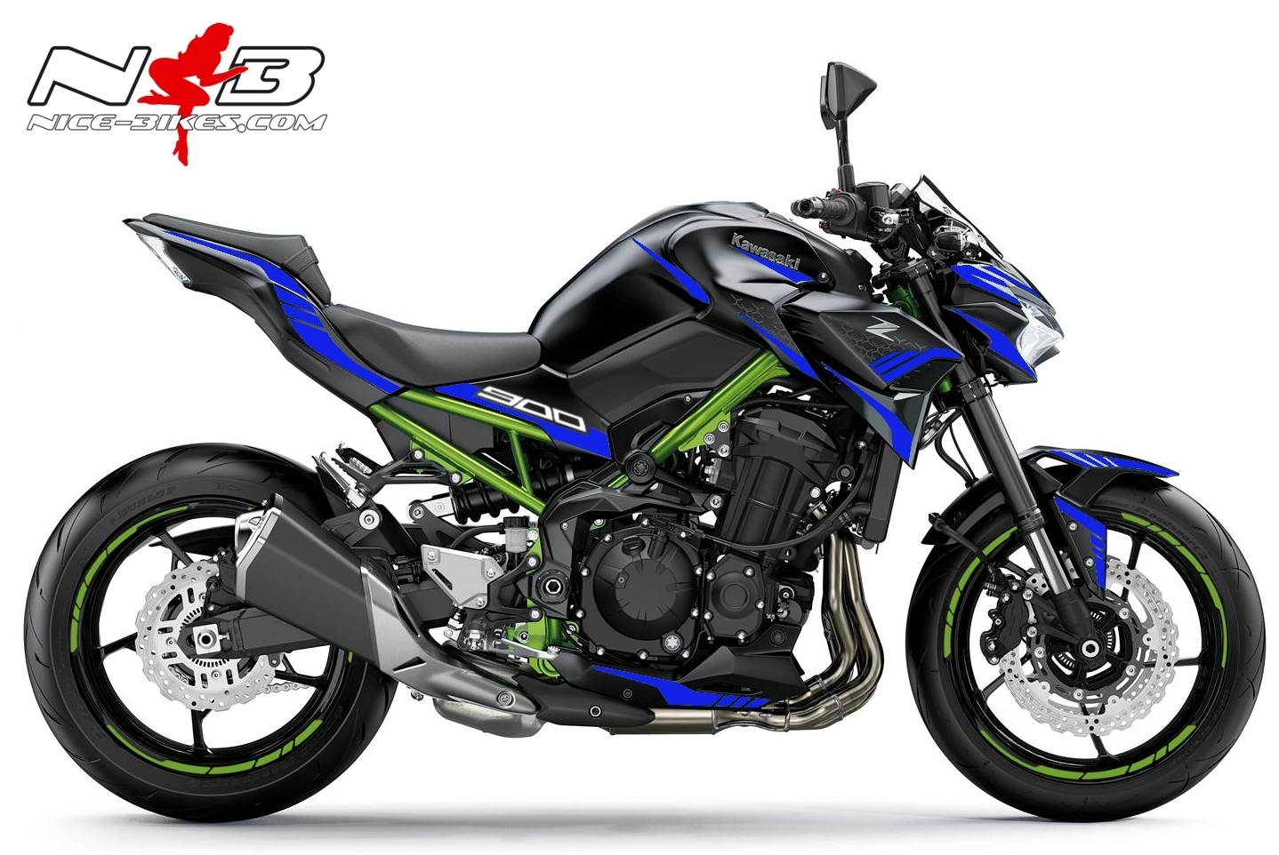 Motorrad Foliendesigns und Dekore - Foliendesign Kawasaki Z900 Bj. 2021-22 Racing Blue - K.Z9.21.S.057 Racing Blue Foliendesign Kawasaki Z900 Bj. 2021-22 Racing Blue