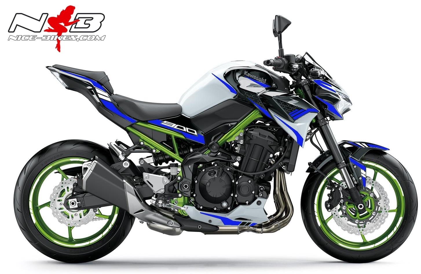Motorrad Foliendesigns und Dekore - Foliendesign Kawasaki Z900 Bj. 2021 Racing Blue - K.Z9.21.W.057 Racing Blue Foliendesign Kawasaki Z900 Bj. 2021 Racing Blue