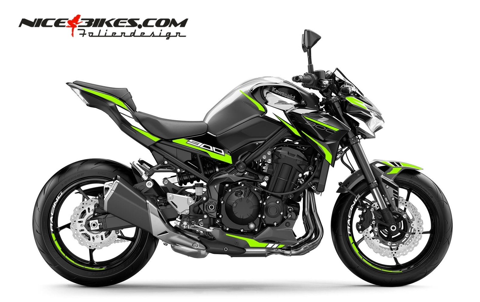 Motorrad Foliendesigns und Dekore - Foliendesign Kawasaki Z900 Limegreen - K.Z9.23.064 Limegreen Foliendesign Kawasaki Z900 Limegreen