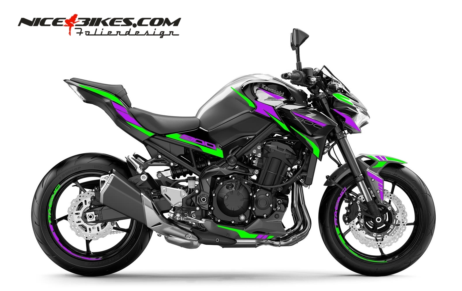 Motorrad Foliendesigns und Dekore - Foliendesign Kawasaki Z900 Limegreen - Manga Violett - K.Z9.23.466 Limegreen Manga Violett Foliendesign Kawasaki Z900 Limegreen - Manga Violett