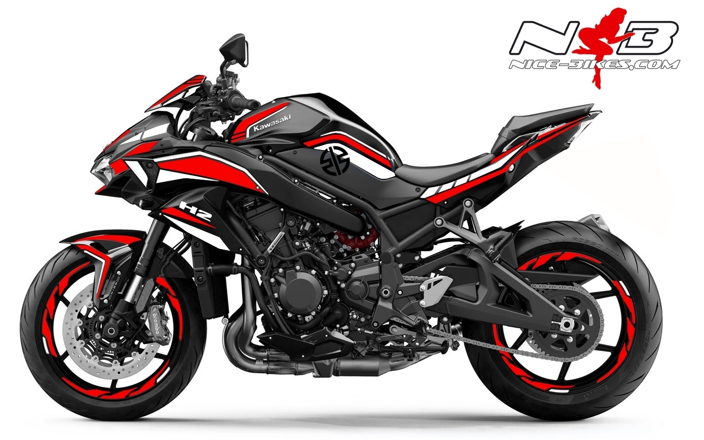 Motorrad Foliendesigns und Dekore - Foliendesign Kawasaki ZH2 Racing Red - K.ZH2 .20.306 Racing Red Foliendesign Kawasaki ZH2 Racing Red