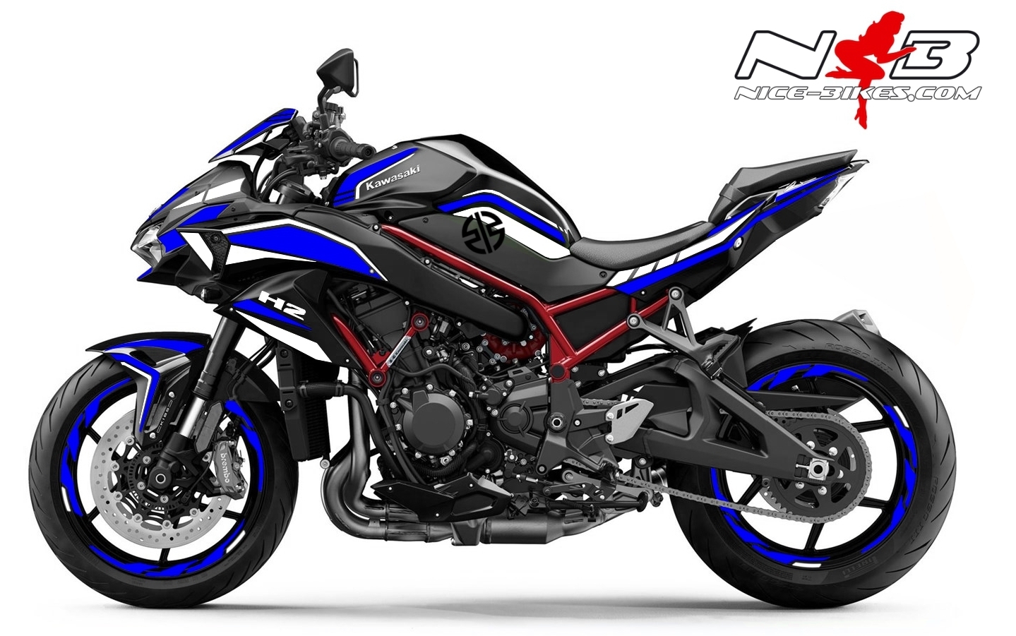 Motorrad Foliendesigns und Dekore - Foliendesign Kawasaki ZH2 Racing Blue - K.ZH2 .R20.057 Racing Blue Foliendesign Kawasaki ZH2 Racing Blue