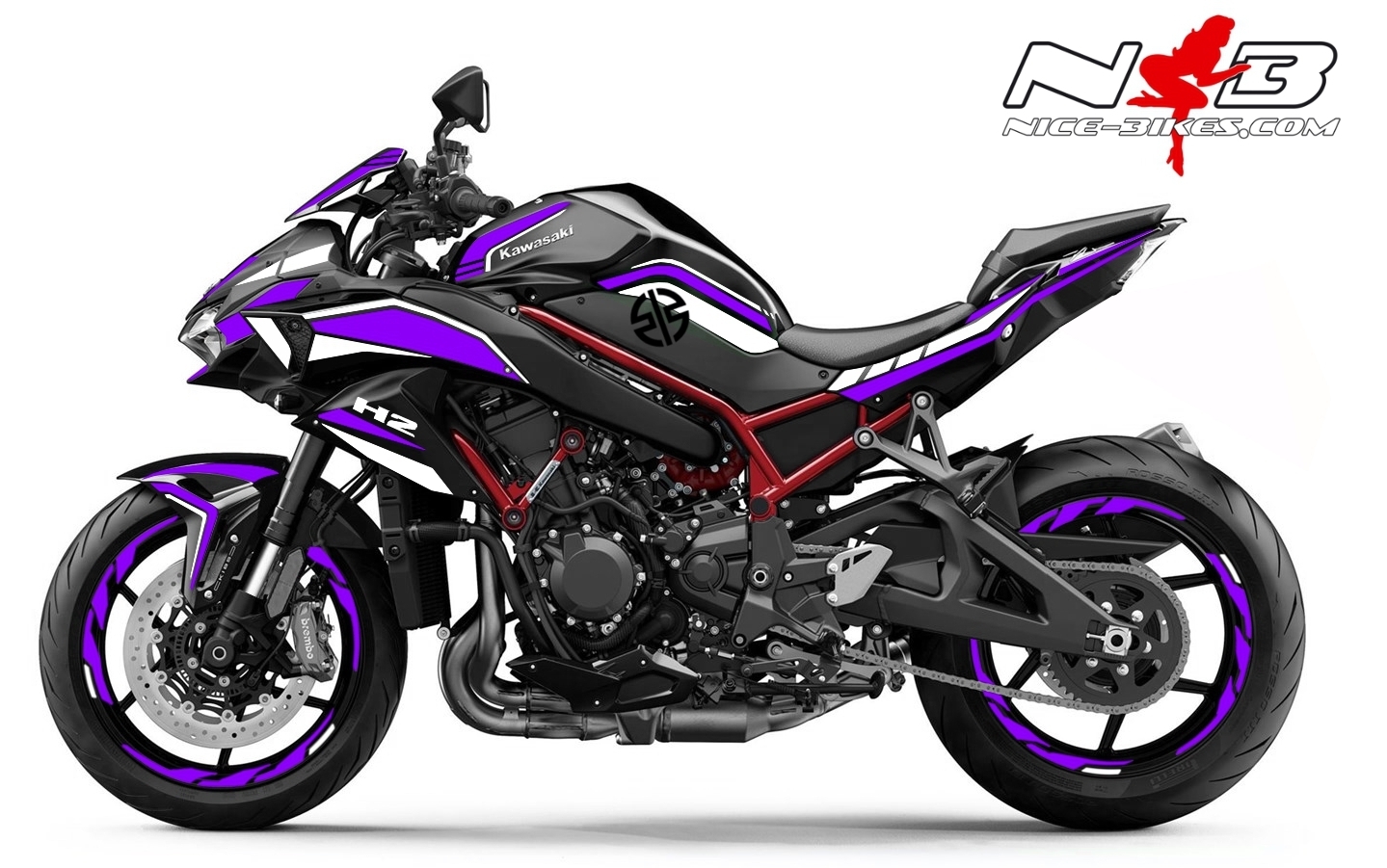 Motorrad Foliendesigns und Dekore - Foliendesign Kawasaki ZH2 Manga Violett - K.ZH2 .R20.080 Manga Violett Foliendesign Kawasaki ZH2 Manga Violett