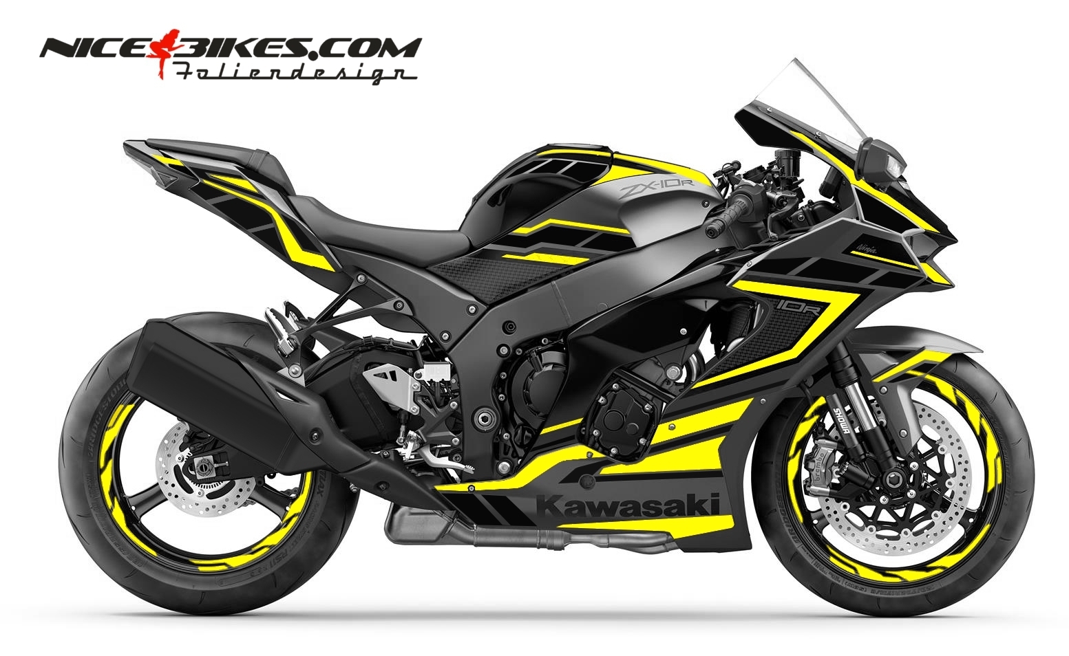 Motorrad Foliendesigns und Dekore - Foliendesign Kawasaki ZX-10R 22 Hornet Yellow - K.ZX10.S22.021 Hornet Yellow Foliendesign Kawasaki ZX-10R 22 Hornet Yellow