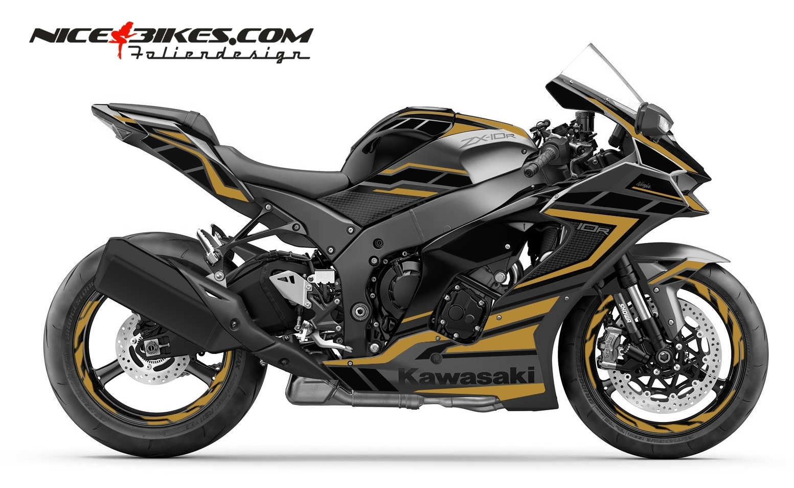 Motorrad Foliendesigns und Dekore - Foliendesign Kawasaki ZX-10R 22 Olympic Gold - K.ZX10.S22.030 Olympic Gold Foliendesign Kawasaki ZX-10R 22 Olympic Gold