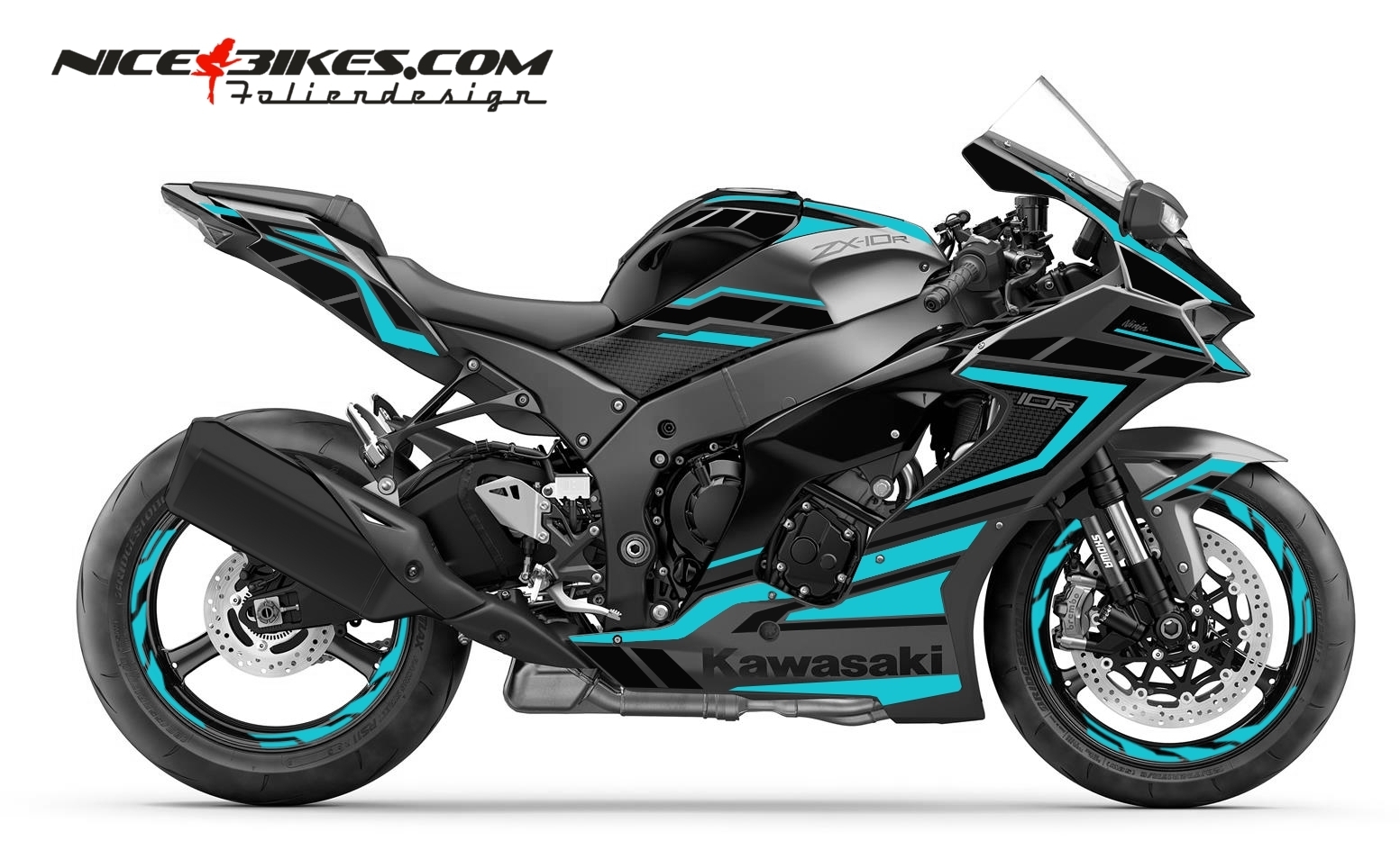 Motorrad Foliendesigns und Dekore - Foliendesign Kawasaki ZX-10R 22 Light Blue - K.ZX10.S22.053 Light Blue Foliendesign Kawasaki ZX-10R 22 Light Blue