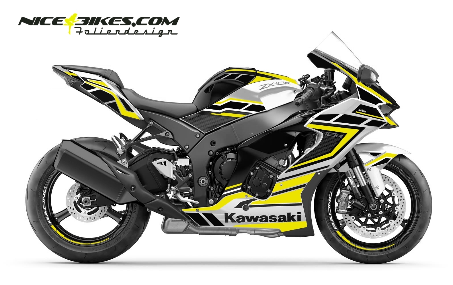 Motorrad Foliendesigns und Dekore - Foliendesign Kawasaki ZX-10R 23 Hornet Yellow - K.ZX10.S23W.021 Hornet Yellow Foliendesign Kawasaki ZX-10R 23 Hornet Yellow