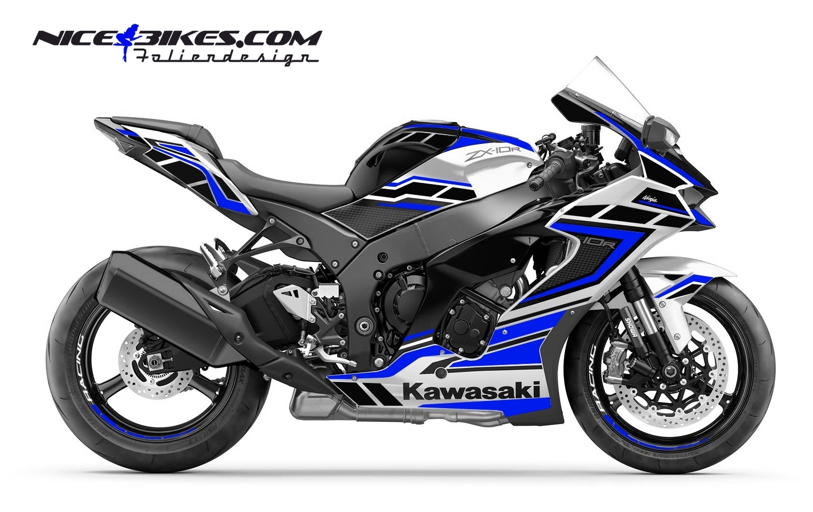 Motorrad Foliendesigns und Dekore - Foliendesign Kawasaki ZX-10R 23 Racing Blue - K.ZX10.S23W.057 Racing Blue Foliendesign Kawasaki ZX-10R 23 Racing Blue