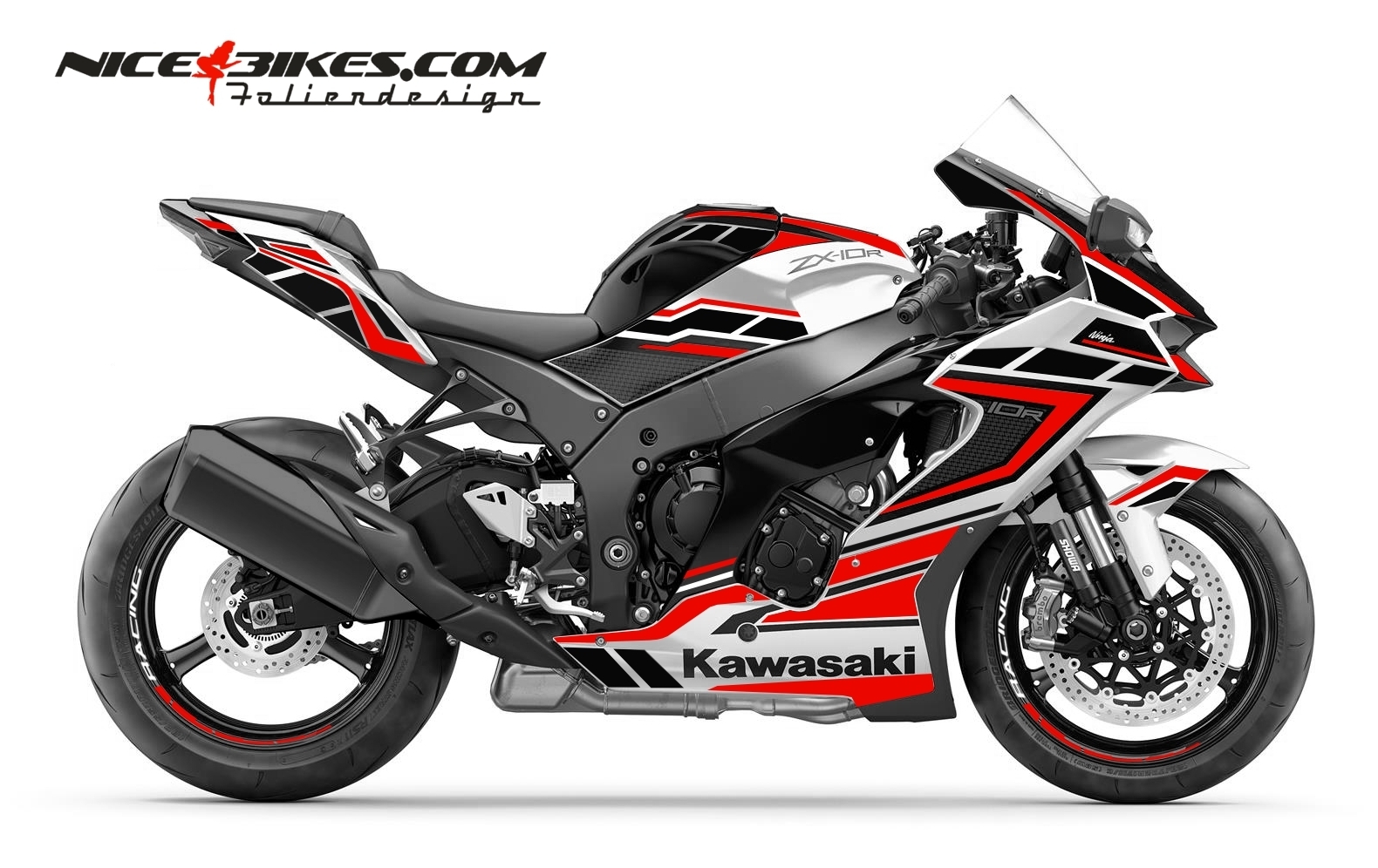 Motorrad Foliendesigns und Dekore - Foliendesign Kawasaki ZX-10R 23 Racing Red - K.ZX10.S23W.306 Racing Red Foliendesign Kawasaki ZX-10R 23 Racing Red