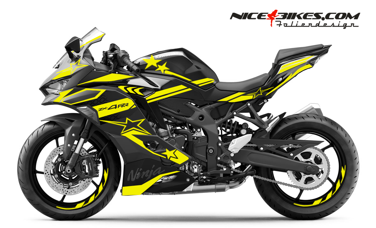 Motorrad Foliendesigns und Dekore - Foliendesign Ninja ZX-4RR 2026 Hornet Yellow - K.ZX4RR.26.021 Hornet Yellow Foliendesign Ninja ZX-4RR 2026 Hornet Yellow