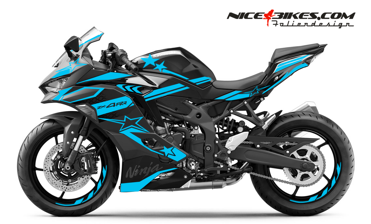 Motorrad Foliendesigns und Dekore - Foliendesign Ninja ZX-4RR 2026 Light Blue - K.ZX4RR.26.053 Blue Foliendesign Ninja ZX-4RR 2026 Light Blue