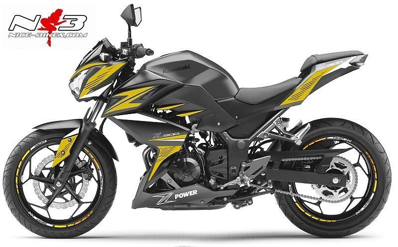 Motorrad Foliendesigns und Dekore - Z300 Power Dekor gelb auf schwarzer Maschine - Kawasaki Ninja 300 NB gelbkl Z300 Power Dekor gelb auf schwarzer Maschine