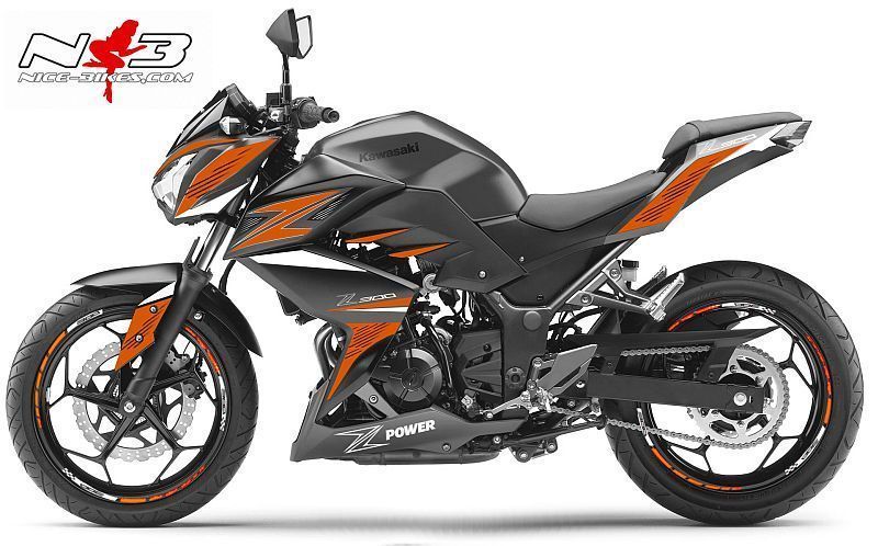 Motorrad Foliendesigns und Dekore - Z300 Power Dekor orange auf schwarzer Maschine - Kawasaki Ninja 300 NB orangekl Z300 Power Dekor orange auf schwarzer Maschine