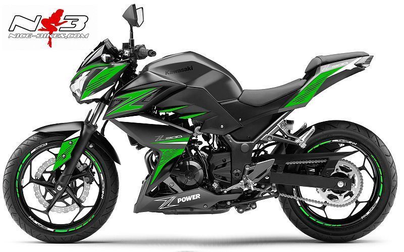 Motorrad Foliendesigns und Dekore - Z300 Power Dekor limegreen auf schwarzer Maschine - Kawasaki Ninja 300 NBkl Z300 Power Dekor limegreen auf schwarzer Maschine