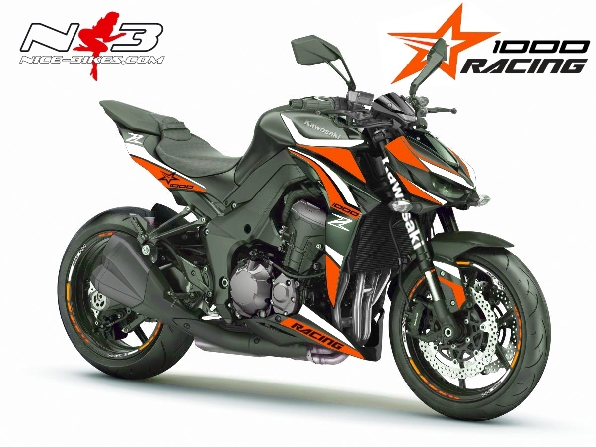 Motorrad Foliendesigns und Dekore - Z1000 Foliendekor orange auf schwarzer Maschine - Kawasaki Z1000 ABS 2015 Schwarz NB Orange Z1000 Foliendekor orange auf schwarzer Maschine