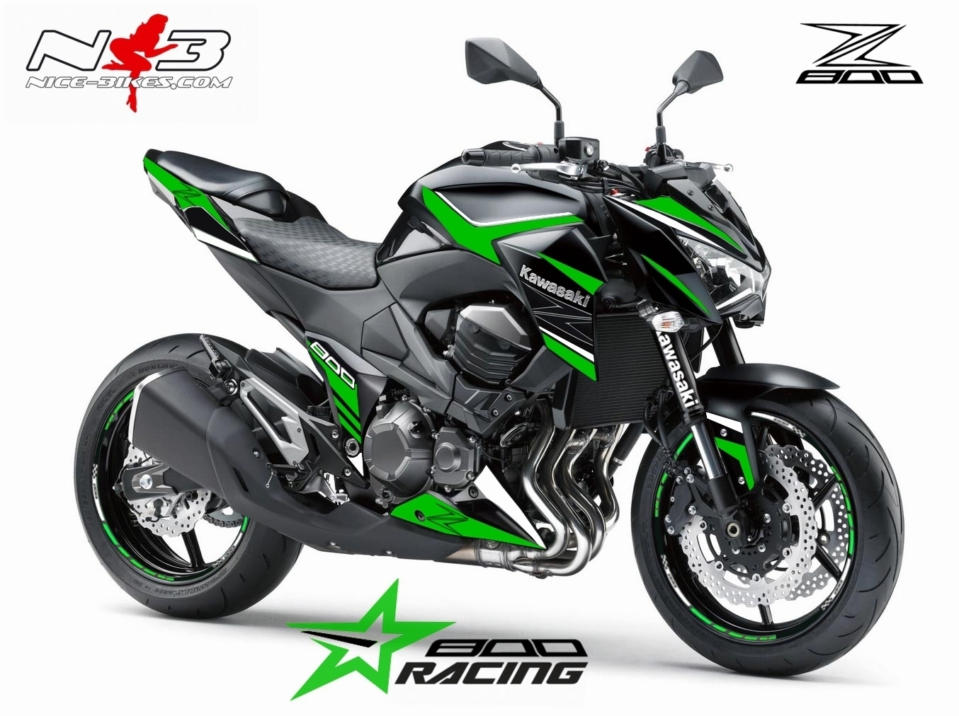 Motorrad Foliendesigns und Dekore - Z800 Foliendekor limgreen auf schwarzer Maschine - Kawasaki Z800 NB Z800 Foliendekor limgreen auf schwarzer Maschine