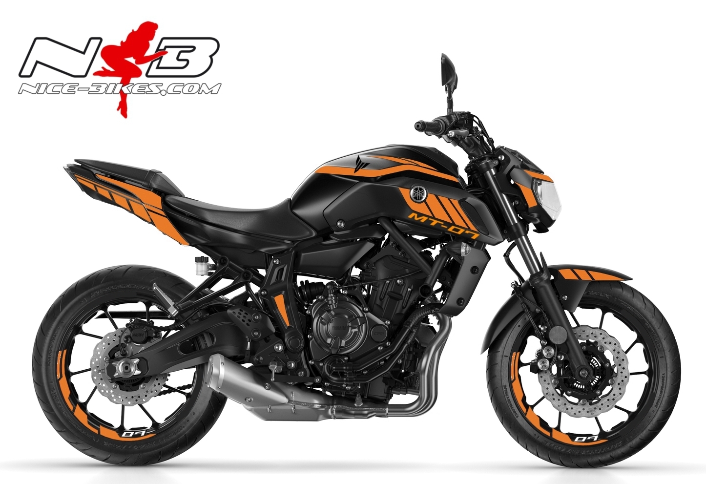 Motorrad Foliendesigns und Dekore - MT07 orange auf schwarzer Maschine 2019 - MT 07 2019 orange MT07 orange auf schwarzer Maschine 2019