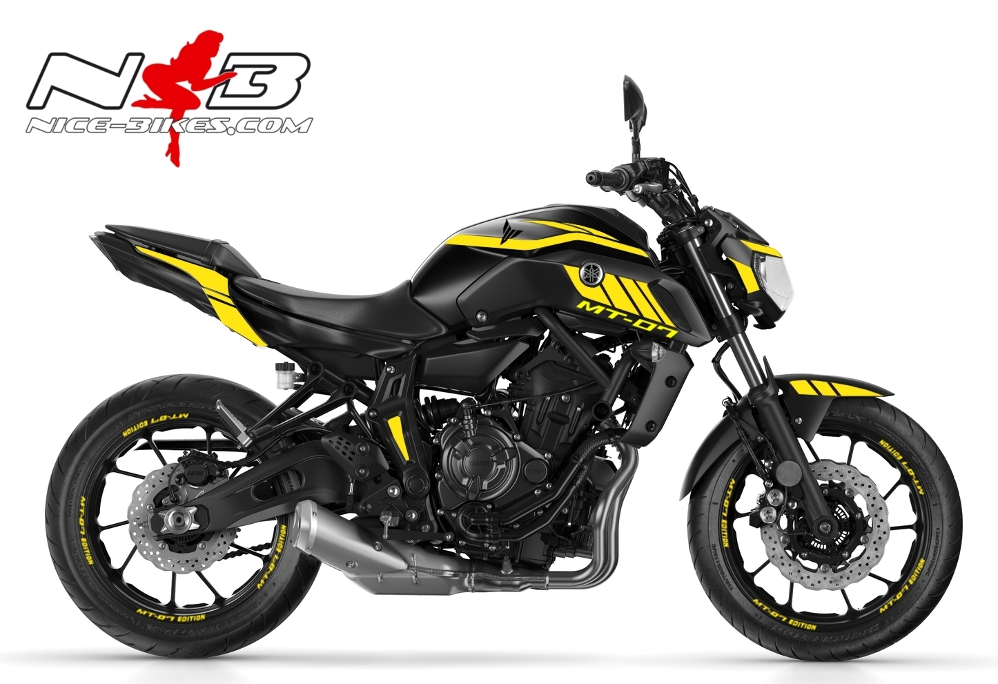 Motorrad Foliendesigns und Dekore - MT07 gelb auf schwarzer Maschine 2018 - MT 07 gelb MT07 gelb auf schwarzer Maschine 2018