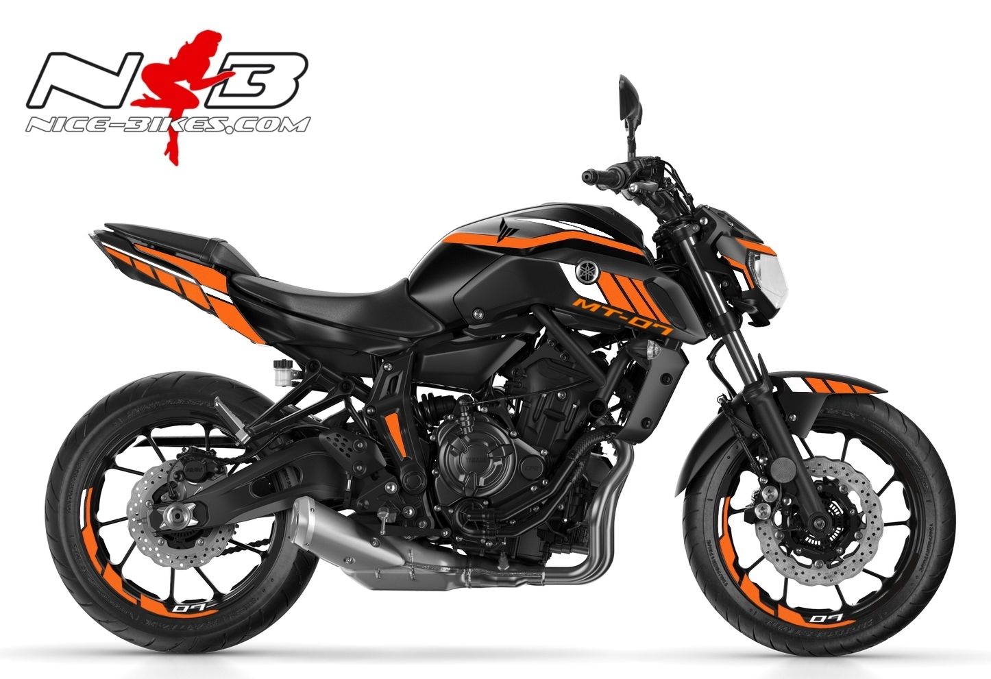 Motorrad Foliendesigns und Dekore - MT07 orange weiß auf schwarzer Maschine 2019 - MT 07 orange weiss 2019 MT07 orange weiß auf schwarzer Maschine 2019