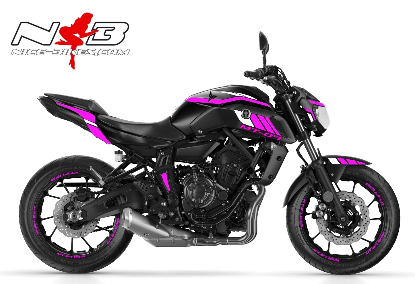 Motorrad Foliendesigns und Dekore - MT07 pink/weiß auf schwarzer Maschine 2018 - MT 07 pink weiss MT07 pink/weiß auf schwarzer Maschine 2018