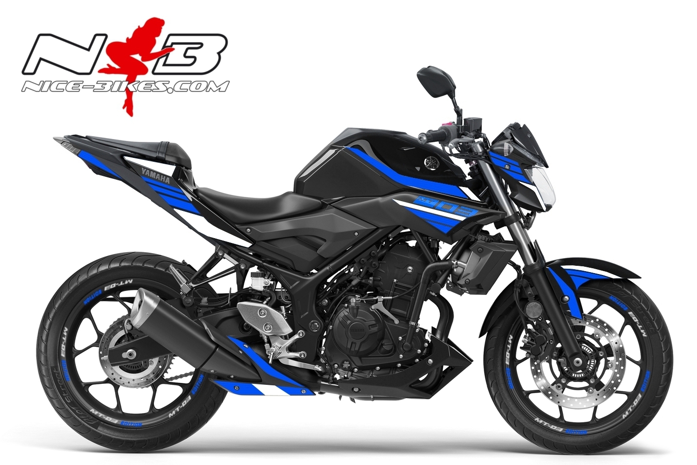 Motorrad Foliendesigns und Dekore - MT03 blau/weiß auf schwarzer Maschine 2018 - MT03 schwarz blau weiss 1 MT03 blau/weiß auf schwarzer Maschine 2018