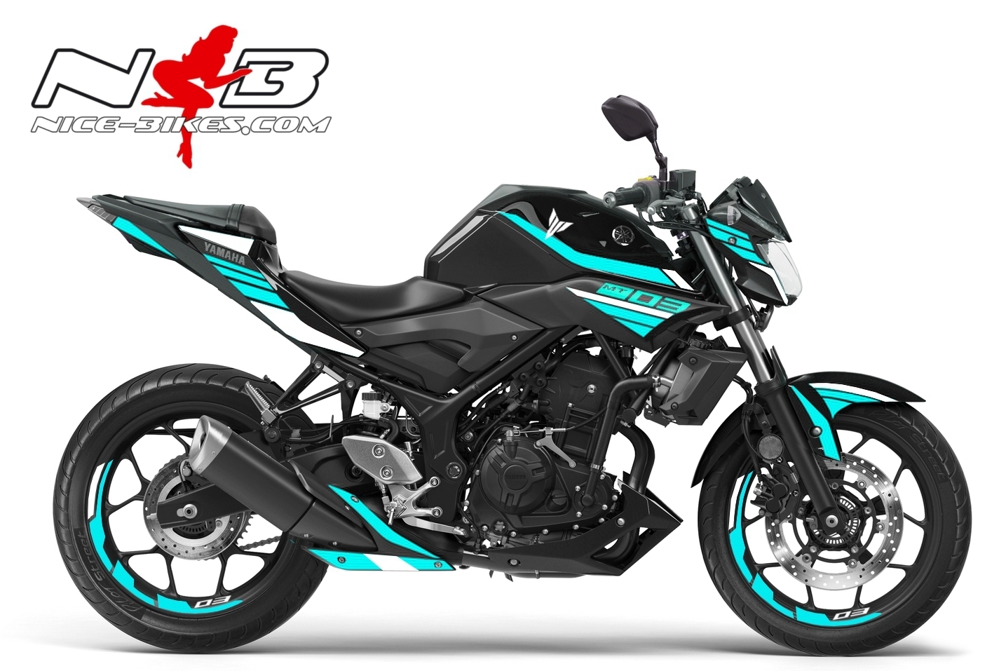Motorrad Foliendesigns und Dekore - MT03 hellblau weiß auf schwarzer Maschine 2019 - MT03 schwarz hellblau weiss MT03 hellblau weiß auf schwarzer Maschine 2019