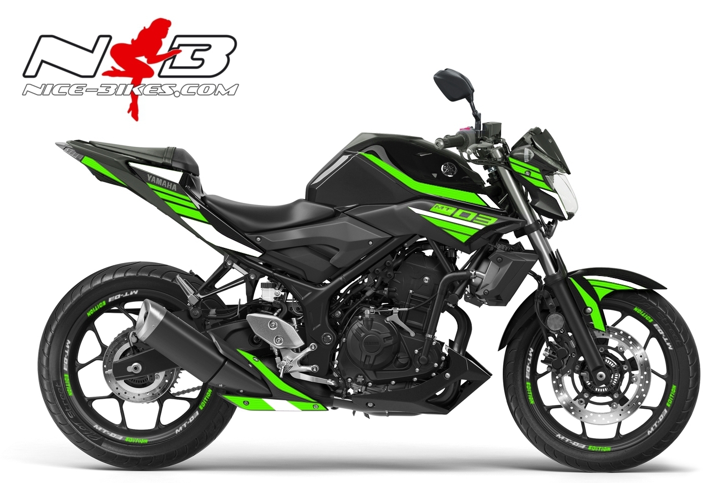 Motorrad Foliendesigns und Dekore - MT03 limegreen/weiß auf schwarzer Maschine 2018 - MT03 schwarz limegreen weiss MT03 limegreen/weiß auf schwarzer Maschine 2018