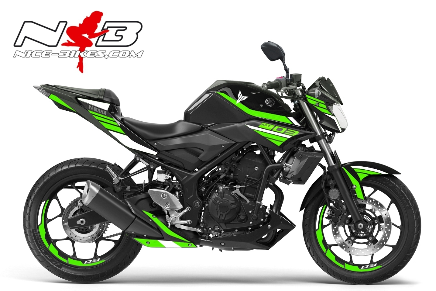 Motorrad Foliendesigns und Dekore - MT03 limegreen weiß auf schwarzer Maschine 2019 - MT03 schwarz limegreen weiss19 MT03 limegreen weiß auf schwarzer Maschine 2019