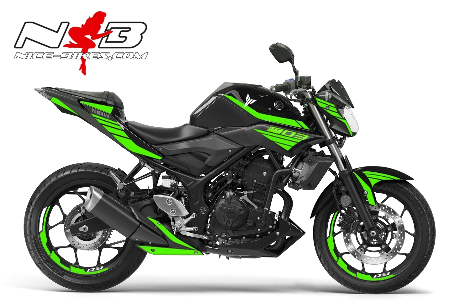 Motorrad Foliendesigns und Dekore - MT03 limegreen auf schwarzer Maschine 2019 - MT03 schwarz limegreen19 MT03 limegreen auf schwarzer Maschine 2019