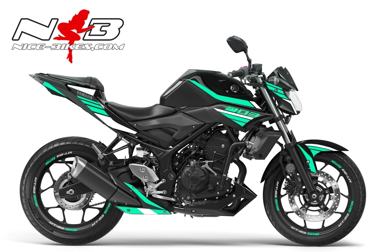 Motorrad Foliendesigns und Dekore - MT03 mint/weiß auf schwarzer Maschine 2018 - MT03 schwarz mint weiss MT03 mint/weiß auf schwarzer Maschine 2018
