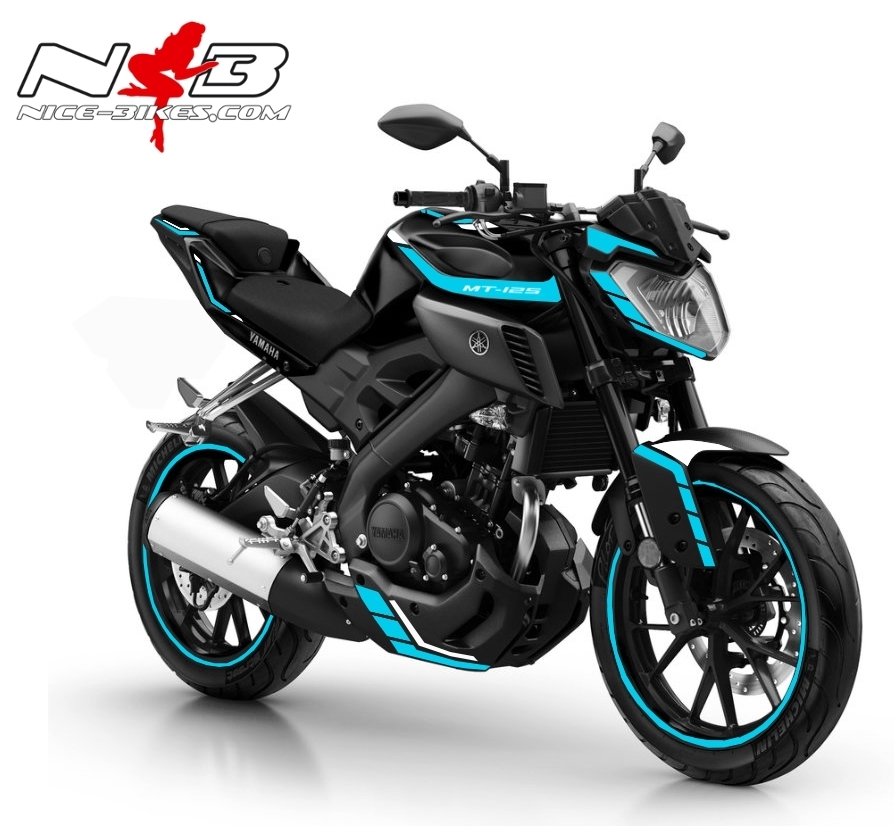 Motorrad Foliendesigns und Dekore - MT125 hellblau auf schwarzer Maschine - MT125 hellblau MT125 hellblau auf schwarzer Maschine