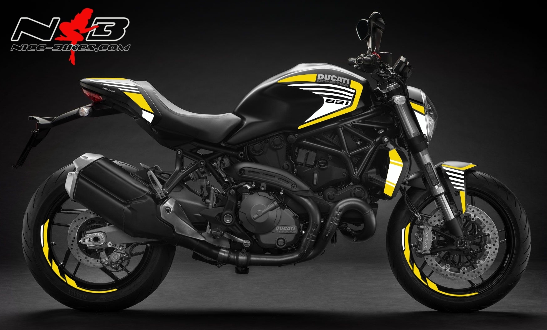 Motorrad Foliendesigns und Dekore - Monster 821 gelb auf schwarzer Maschine - Monster 821 MY18 Black gelb Monster 821 gelb auf schwarzer Maschine