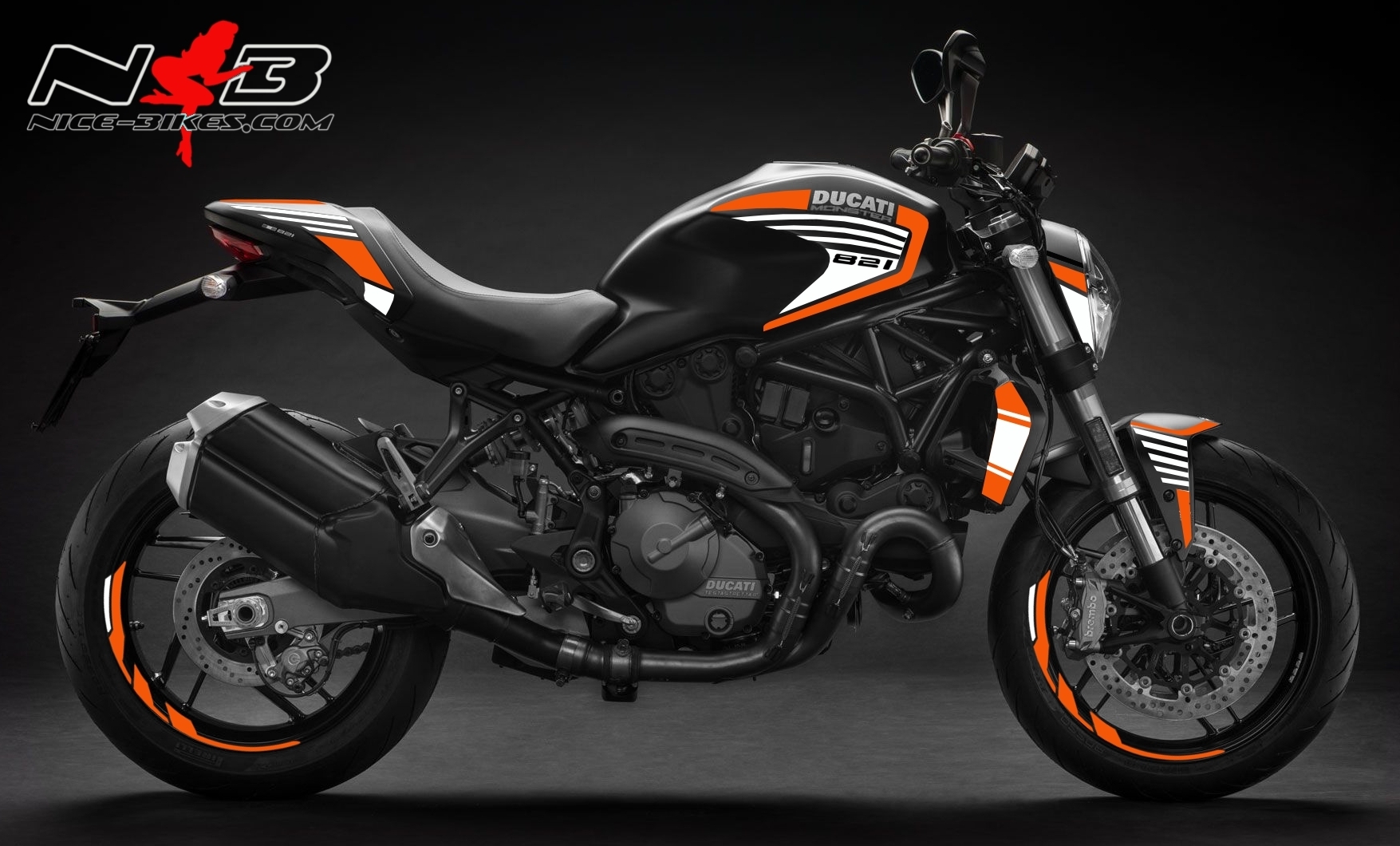 Motorrad Foliendesigns und Dekore - Monster 821 orange auf schwarzer Maschine - Monster 821 MY18 Black orange Monster 821 orange auf schwarzer Maschine
