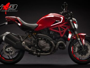 Monster 821 weiß auf roter Maschine