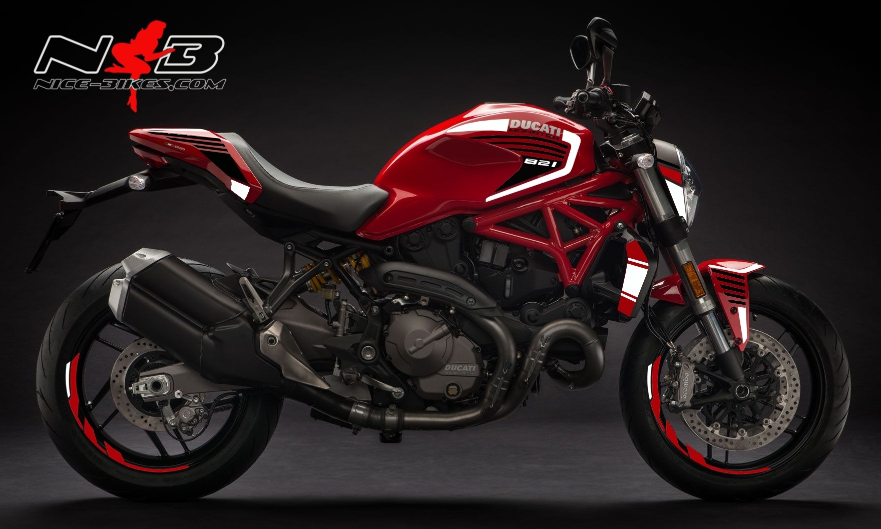 Motorrad Foliendesigns und Dekore - Foliendesign DUCATI Monster 821 Bj. 2020 Black and White - Monster 821 MY18 Red weiss Foliendesign DUCATI Monster 821 Bj. 2020 Black and White