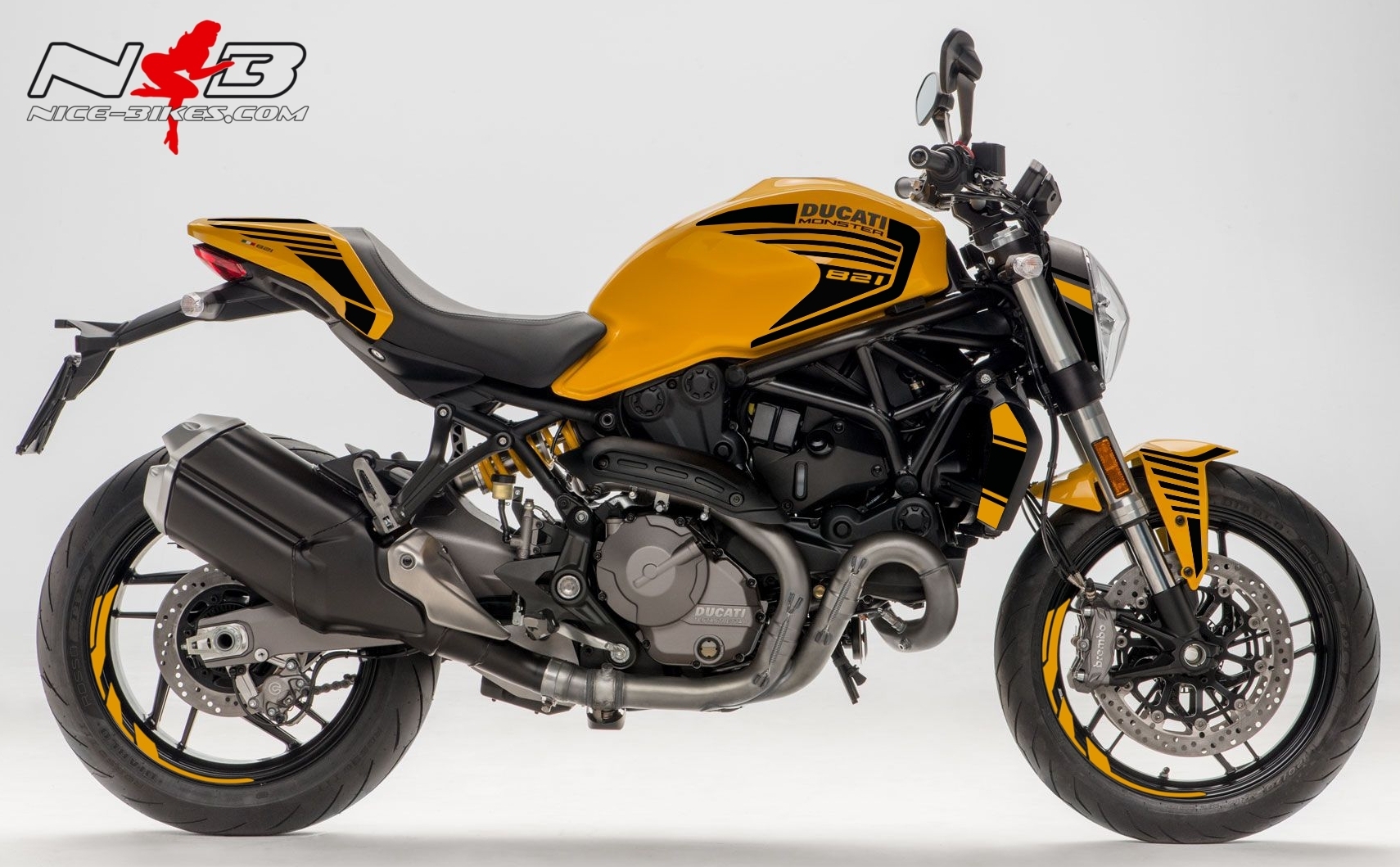 Motorrad Foliendesigns und Dekore - Monster 821 schwarz auf gelber Maschine - Monster 821 MY18 Yellow schwarz Monster 821 schwarz auf gelber Maschine